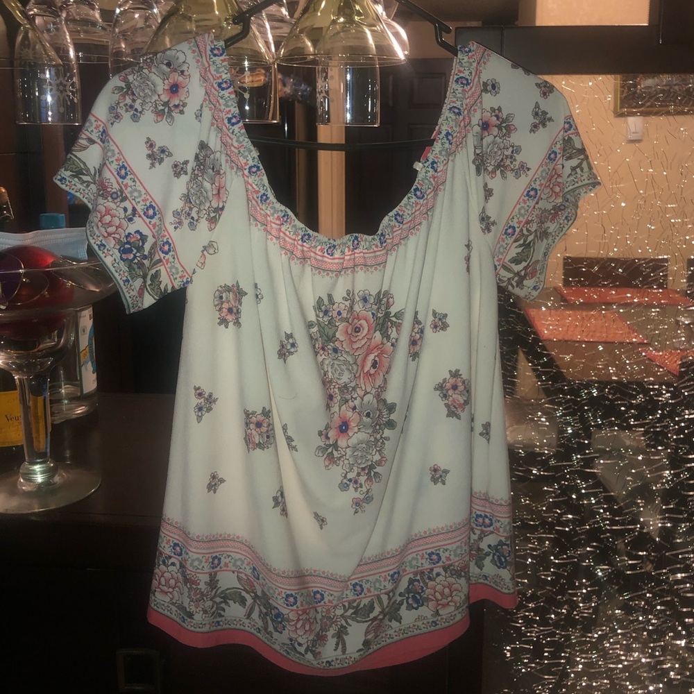 Floral Off The Shoulder White Top